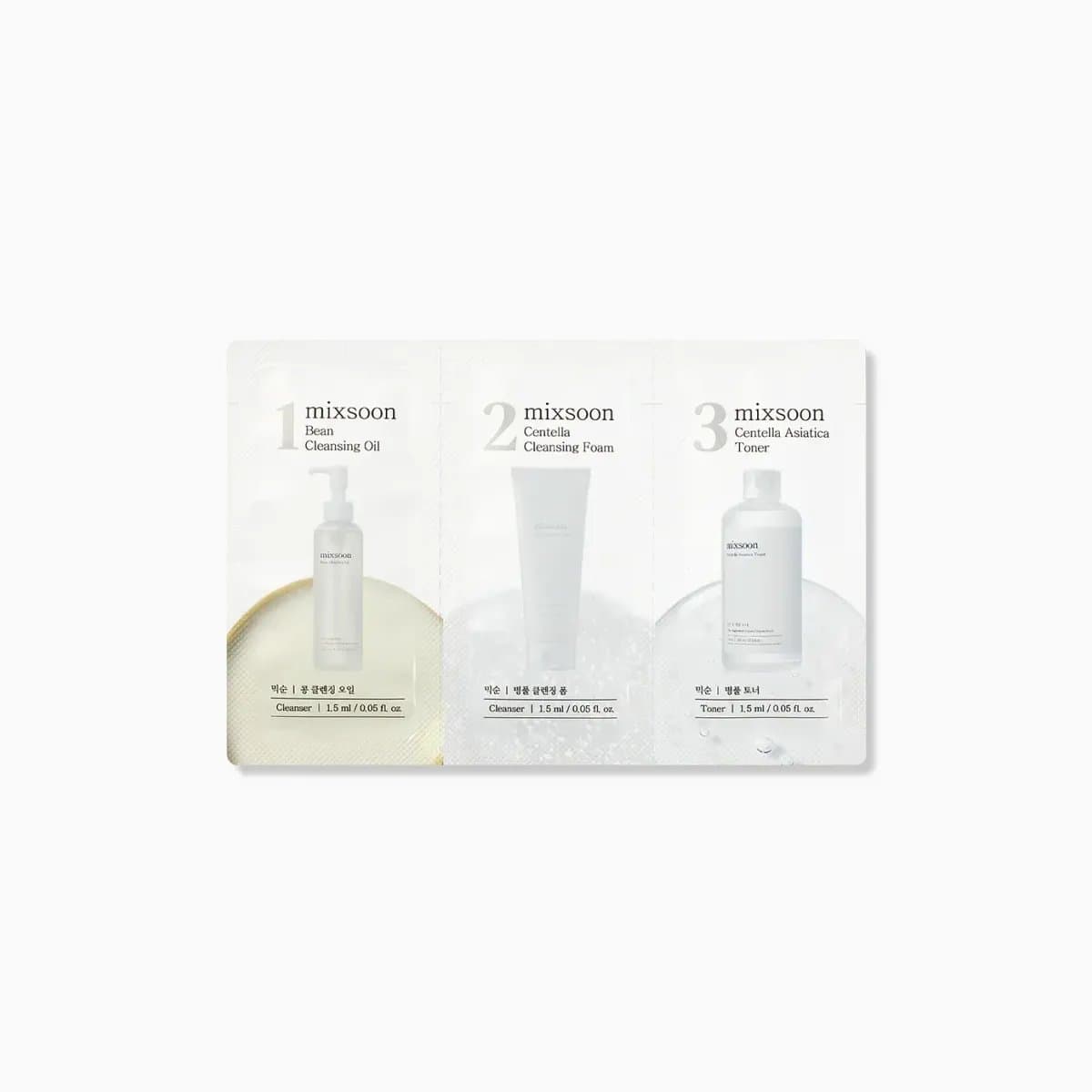 (Step 1,2,3) Bean Cleansing Oil, Centella Cleansing Foam, Centella Asiatica Toner  Sachet [1.5ml*3ea]