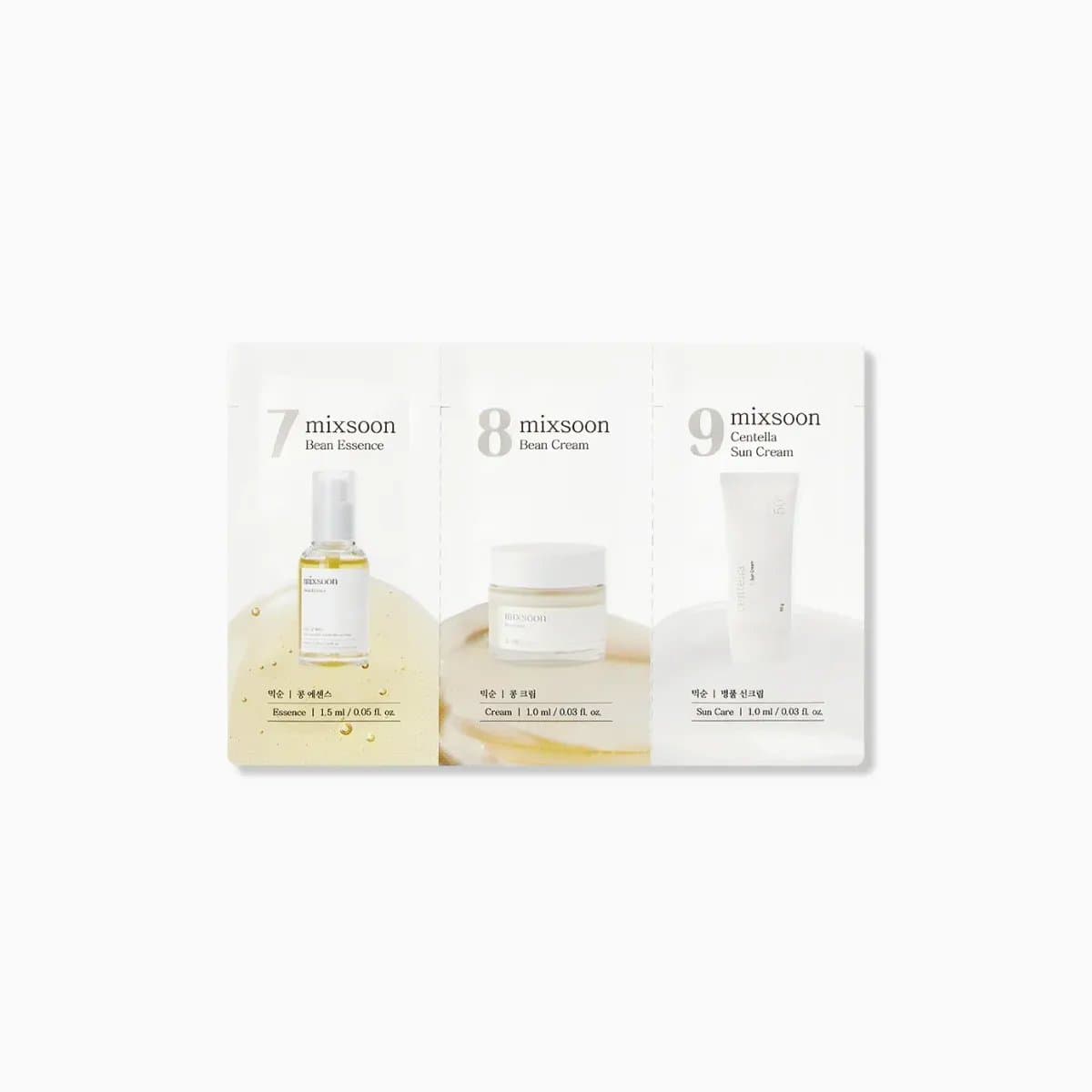 (Step 7,8,9) Bean Essence, Bean Cream, Centella Sun Cream [1.5ml, 1ml*2ea]